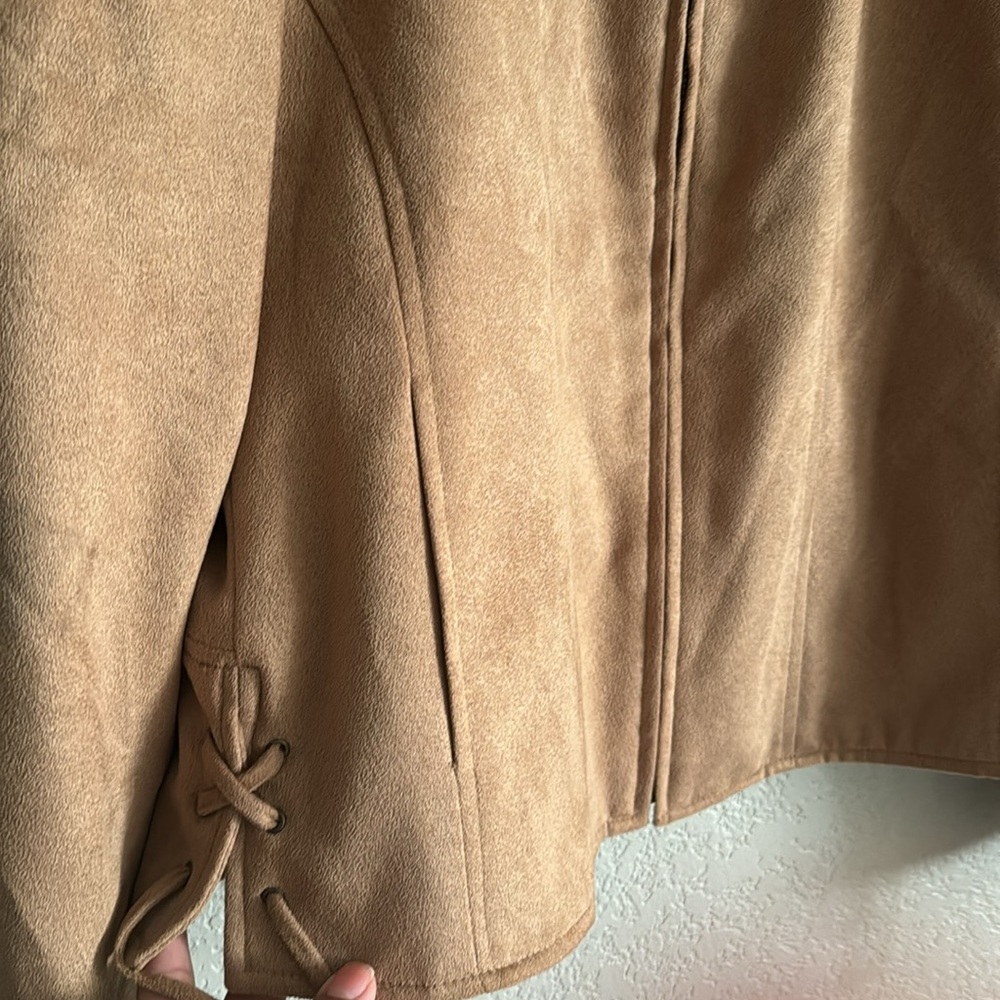 Tribal Faux Suede Full Zip Jacket Camel Brown Size 6 - Picture 2 of 6